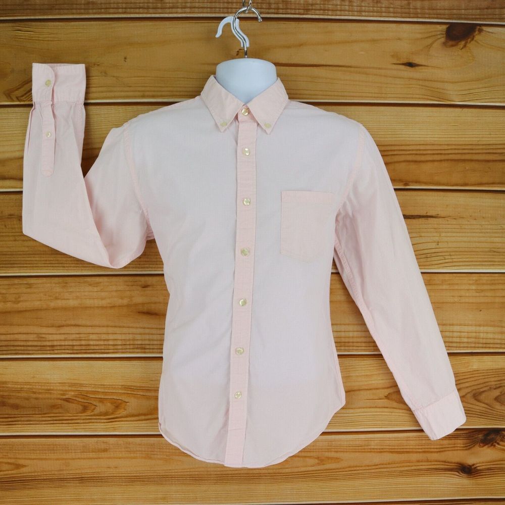J. Crew Dress Shirt Mens Sz M Pink Checks 100% Cotton Tailored Fit Washed Casual